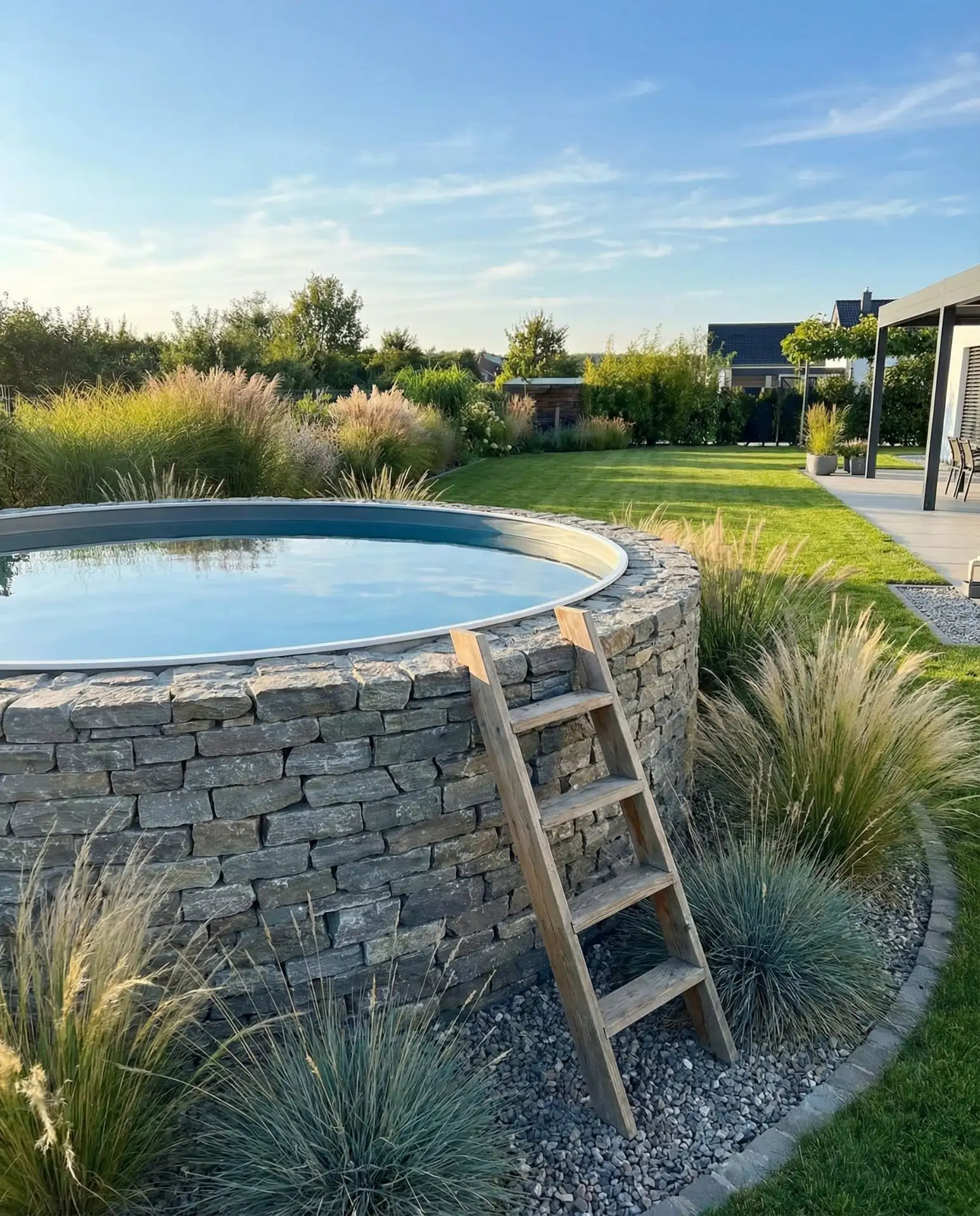 Above-Ground Pool with Natural Stone Surround 1
