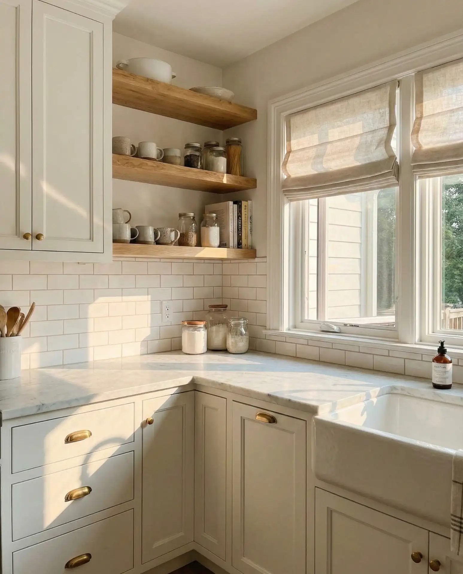 All-White Farmhouse Kitchen with Natural Textures 1