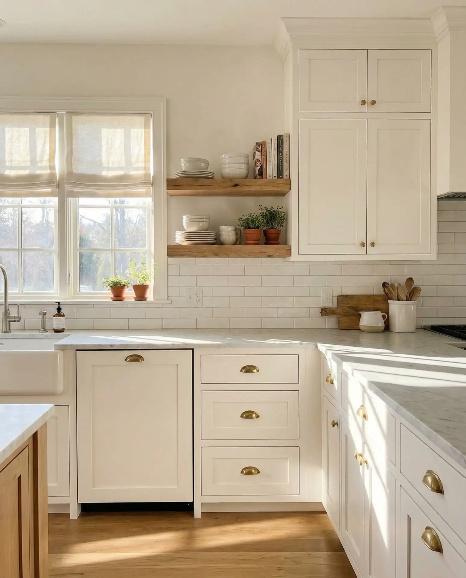 All-White Farmhouse Kitchen with Natural Textures 2
