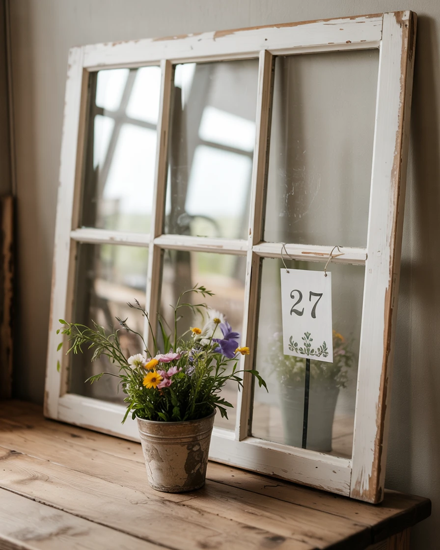 Antique Window Frames as Table Numbers 1