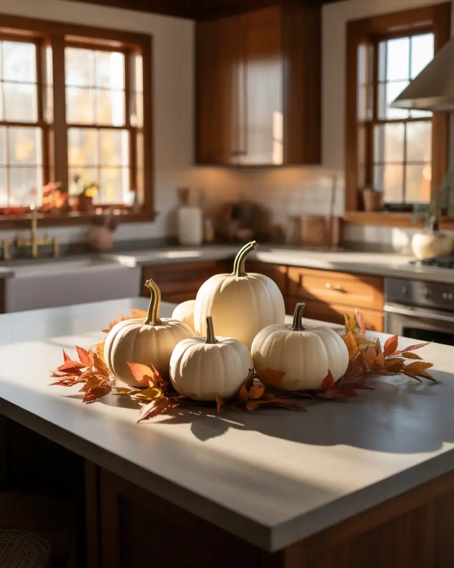 Autumn Pumpkin and Leaf Arrangement