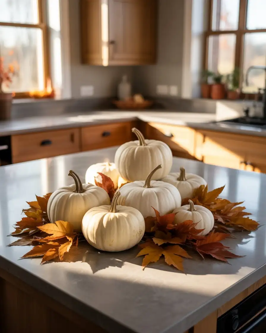 Autumn Pumpkin and Leaf Arrangement