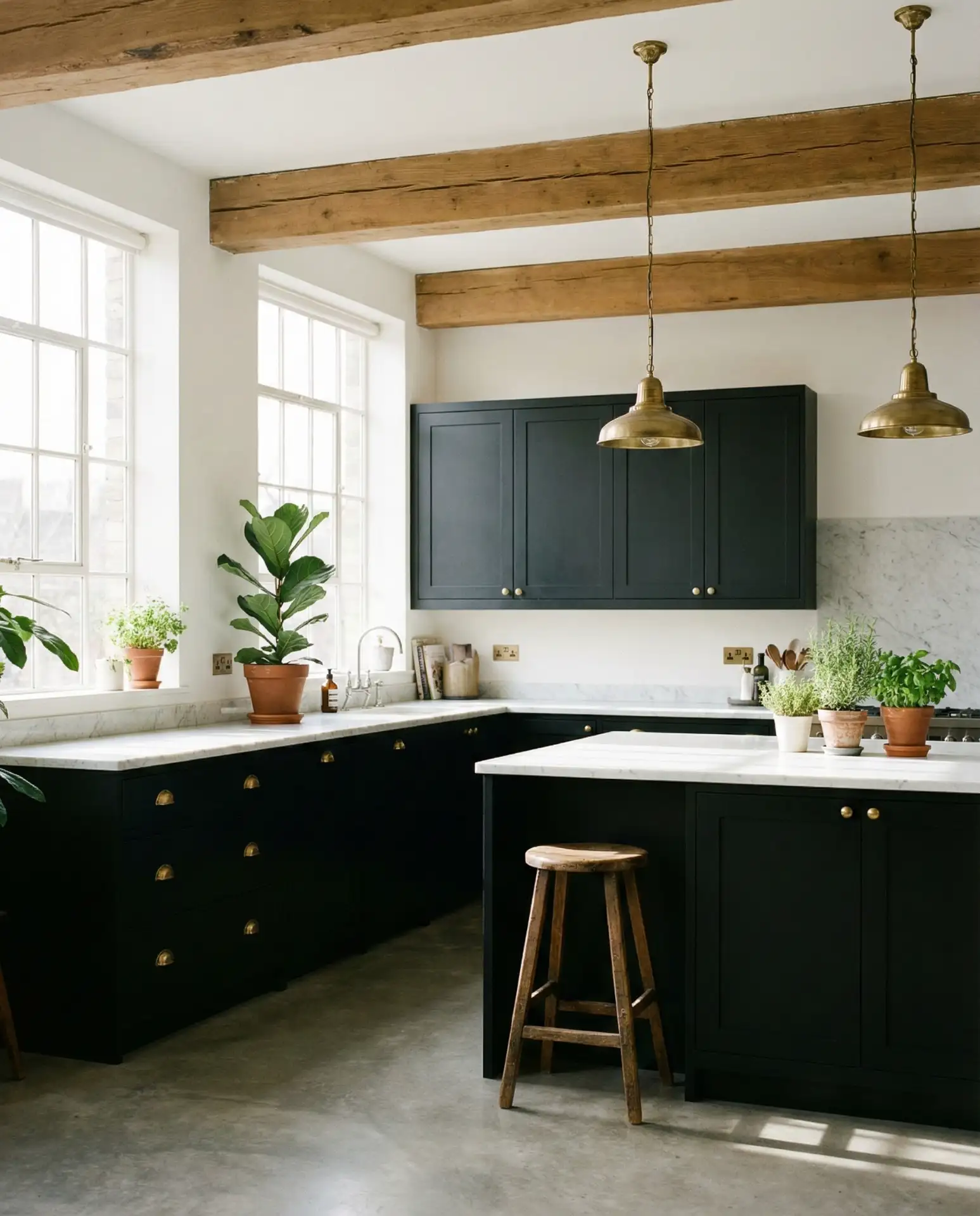 Black Farmhouse Kitchen with Dramatic Contrast 1