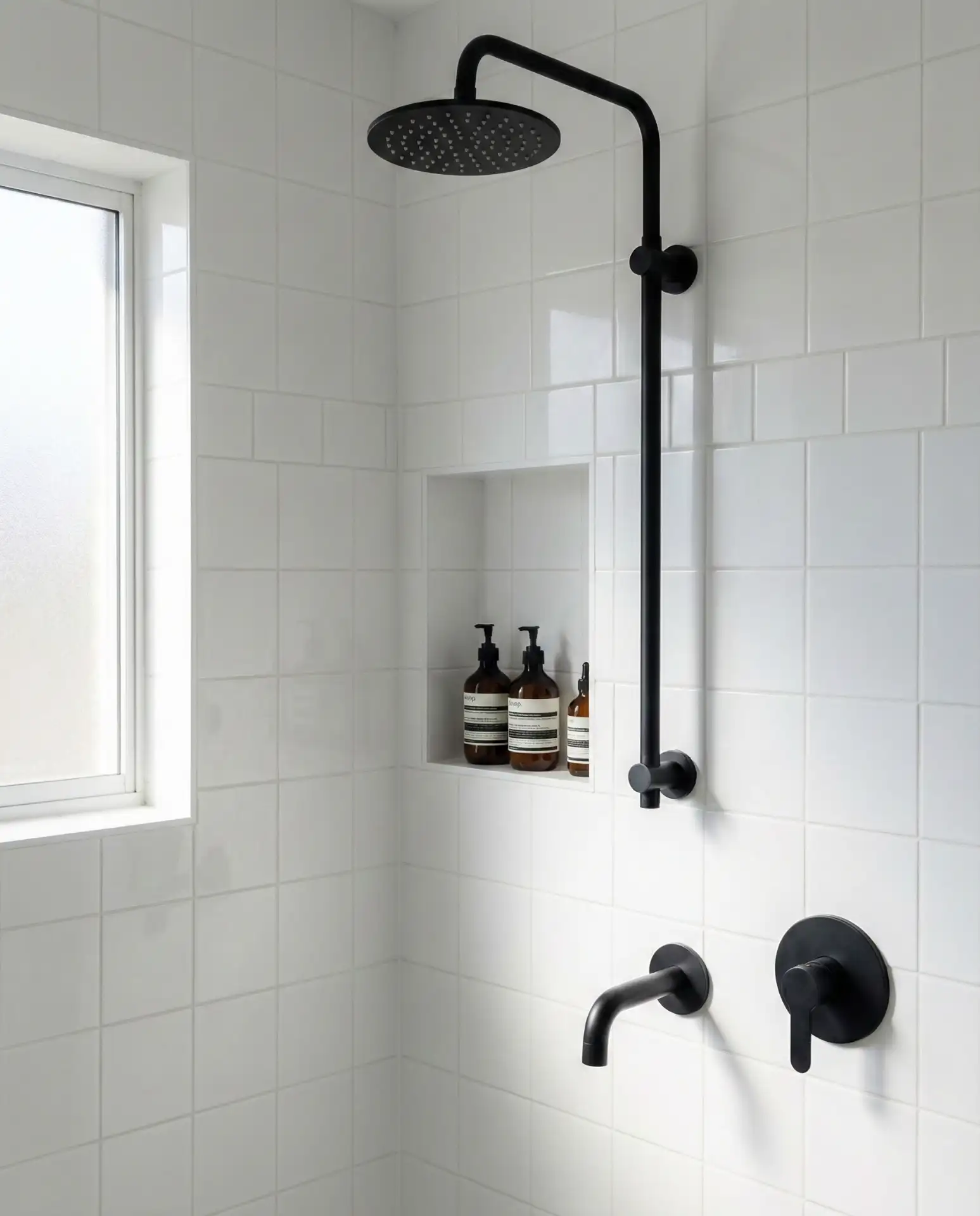 Black Fixtures Against White Tile 2