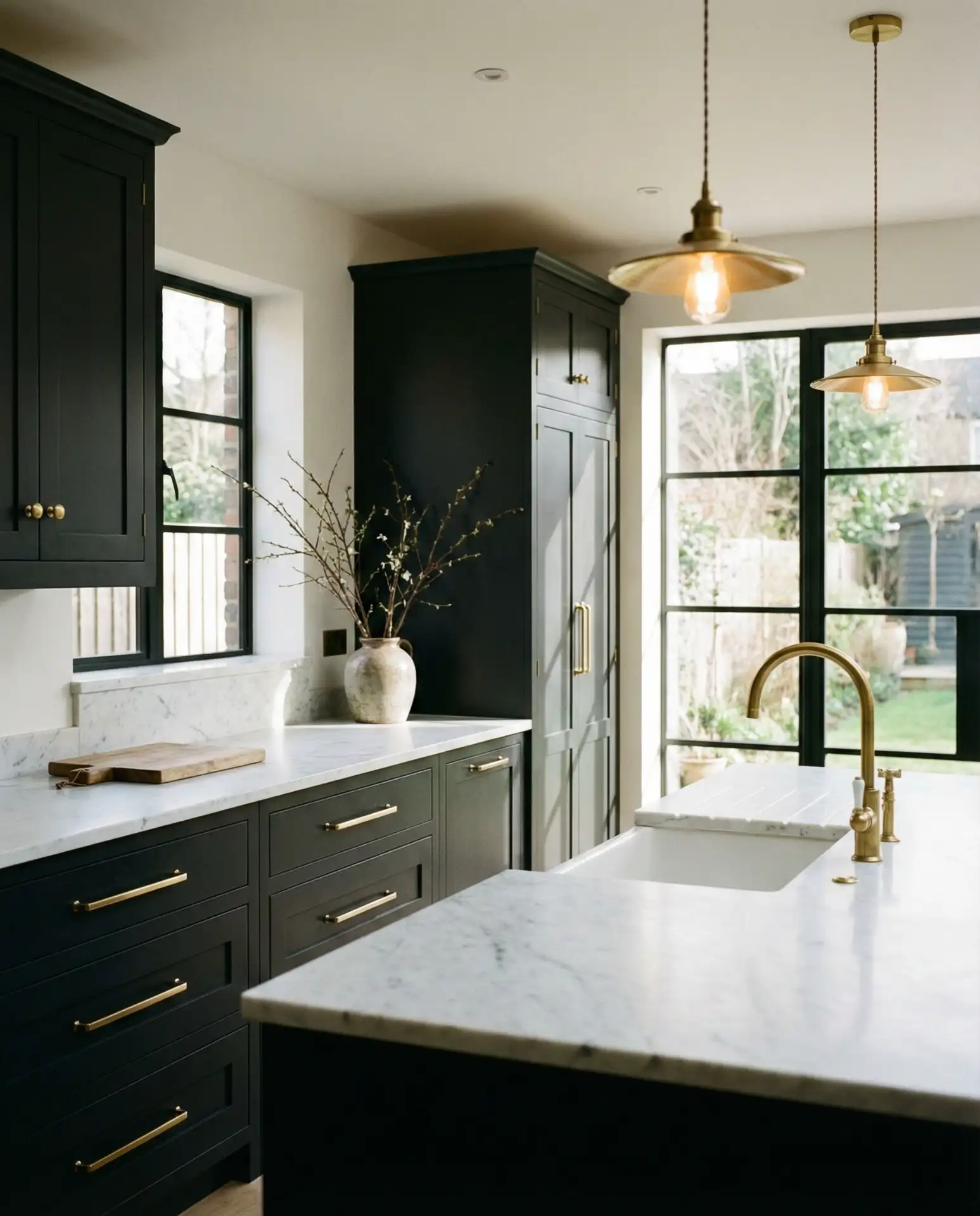 Black Matte Cabinets with Gold Accents 1