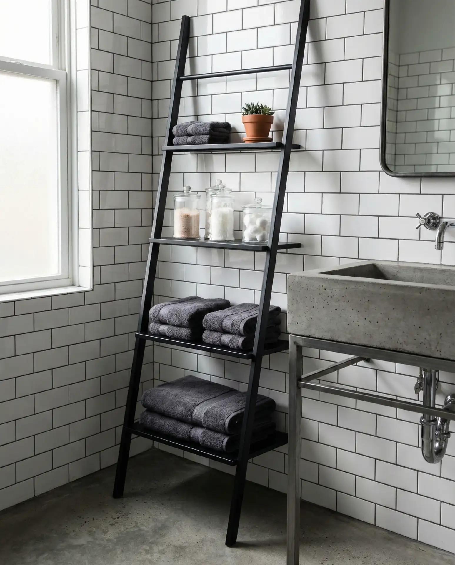 Black Metal Ladder Shelves for Industrial Edge 1