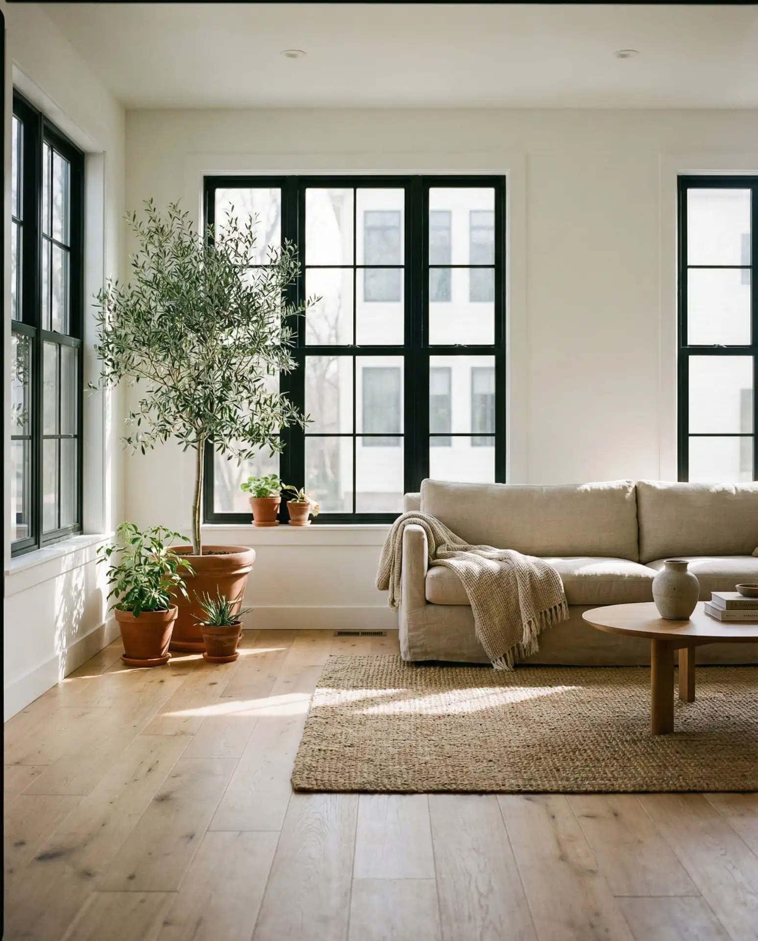 Black Window Frames Against White Interiors 1