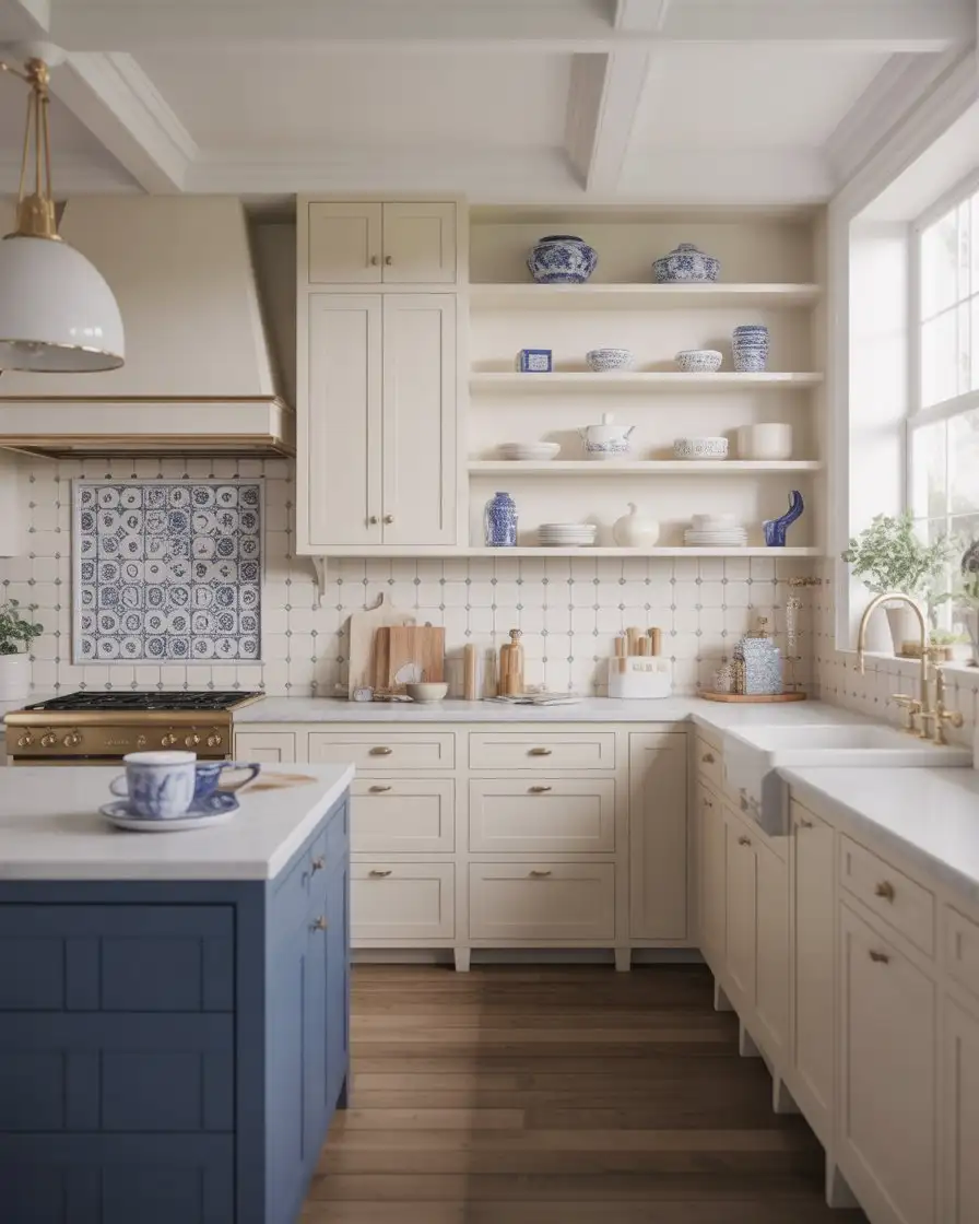 Blue and White Farmhouse Kitchen 1