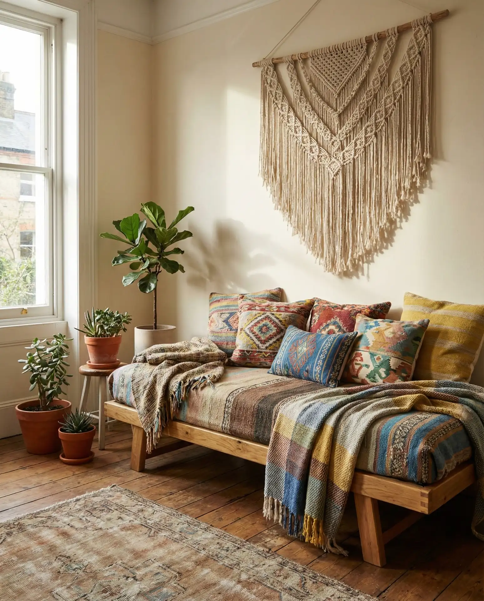 Bohemian Daybed Corner with Layered Textiles 1
