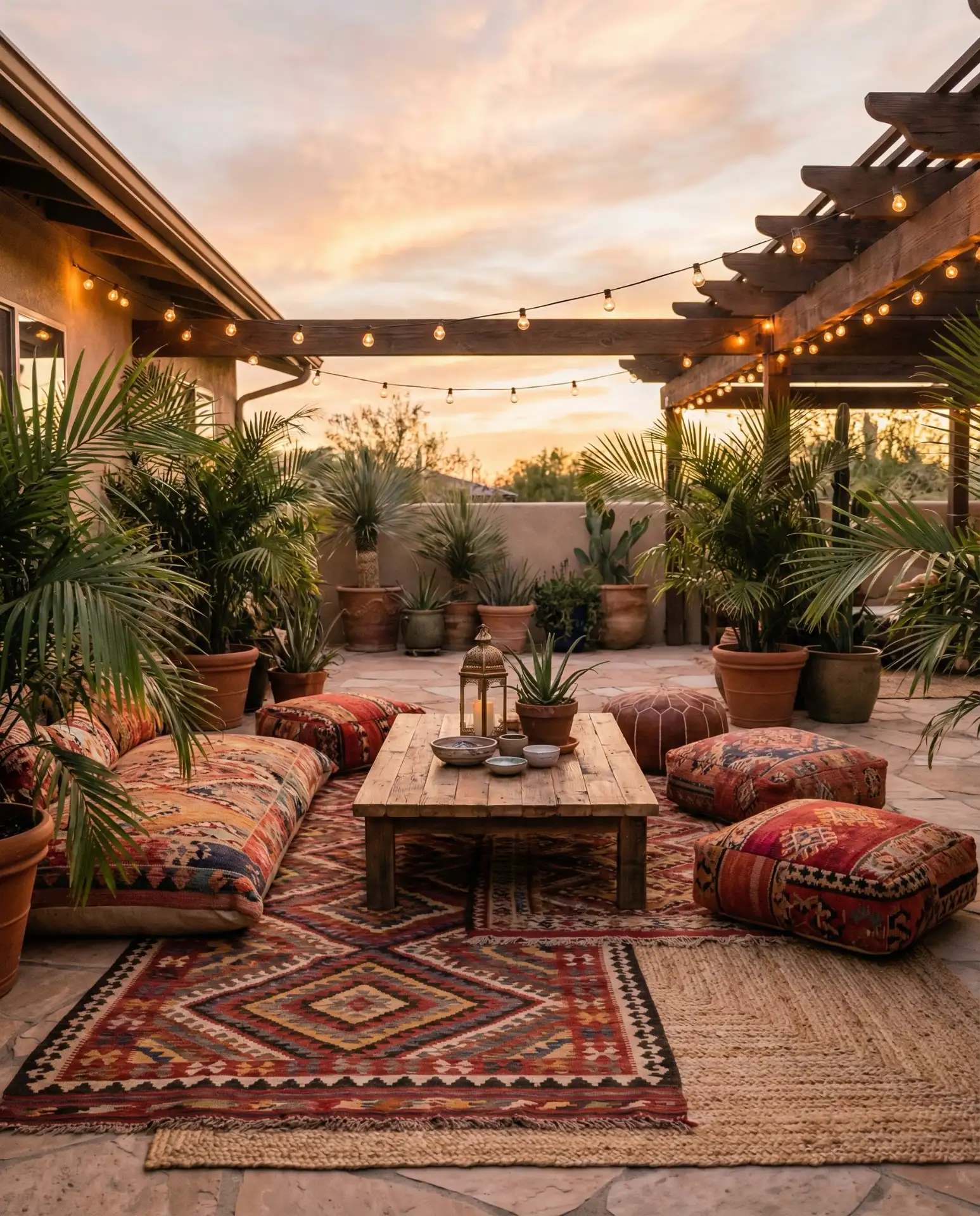 Bohemian Outdoor Lounge with Floor Cushions 1