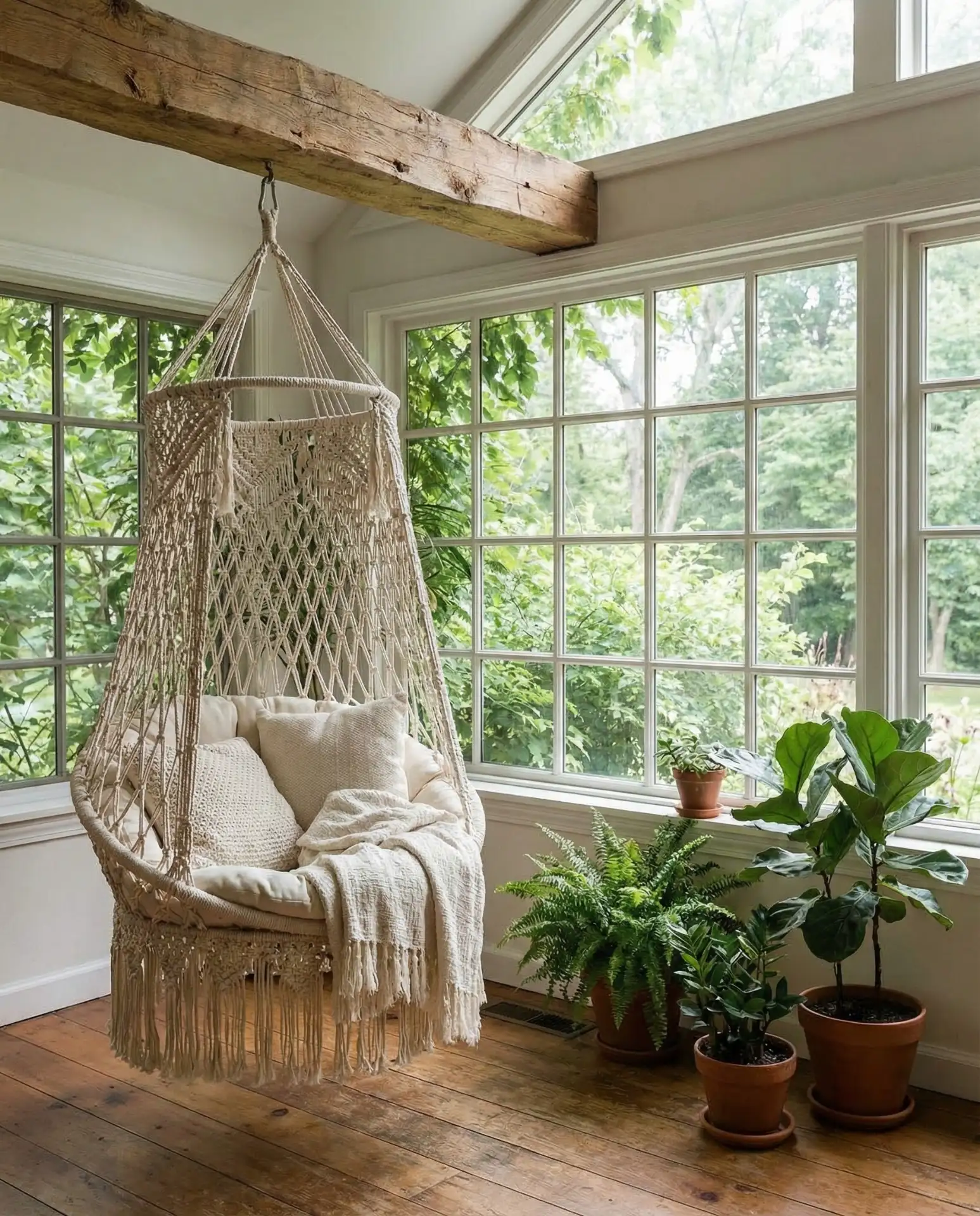 Boho Hanging Chair in a Sunroom 2