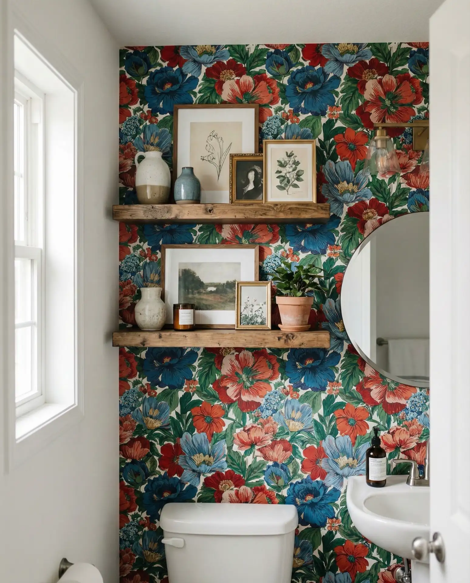 Bold Wallpaper Behind Floating Shelves 2