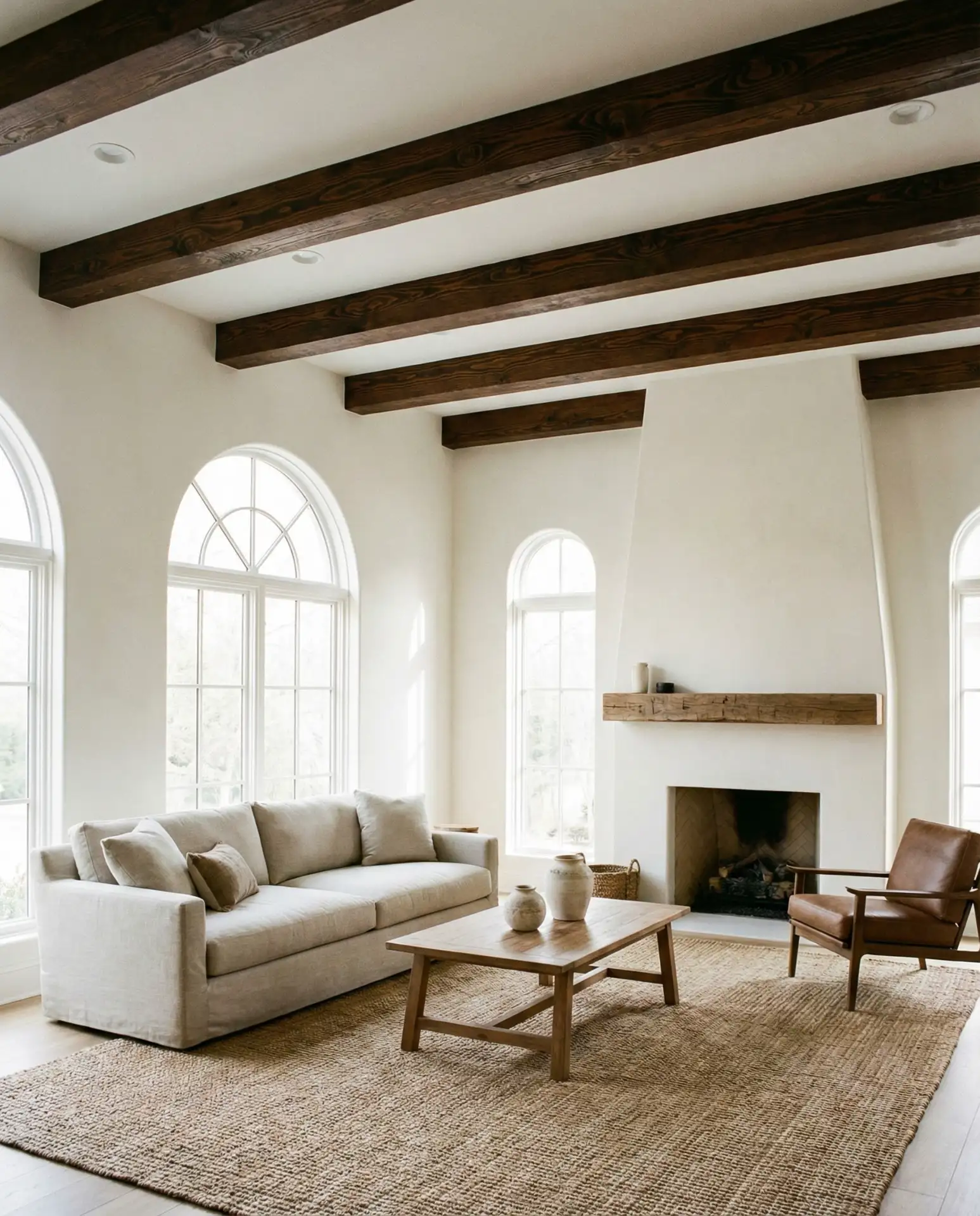 Bone White Walls with Dark Wood Beams 1