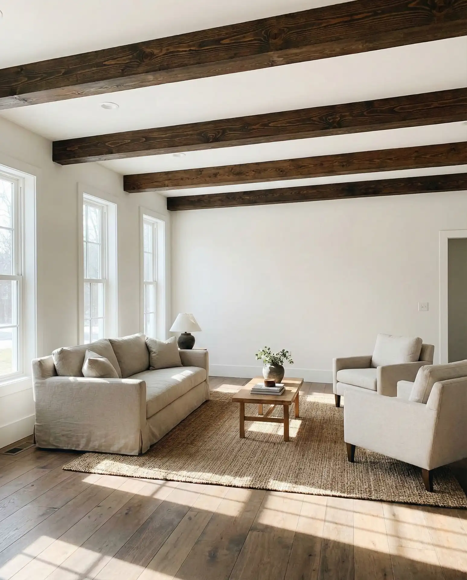 Bone White Walls with Dark Wood Beams 2