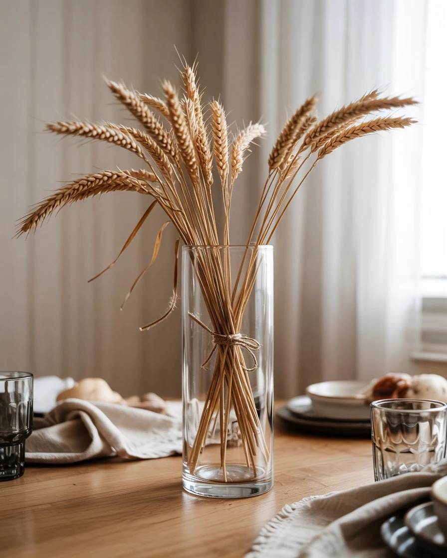Bundled Wheat Sheaves in Tall Vases 1