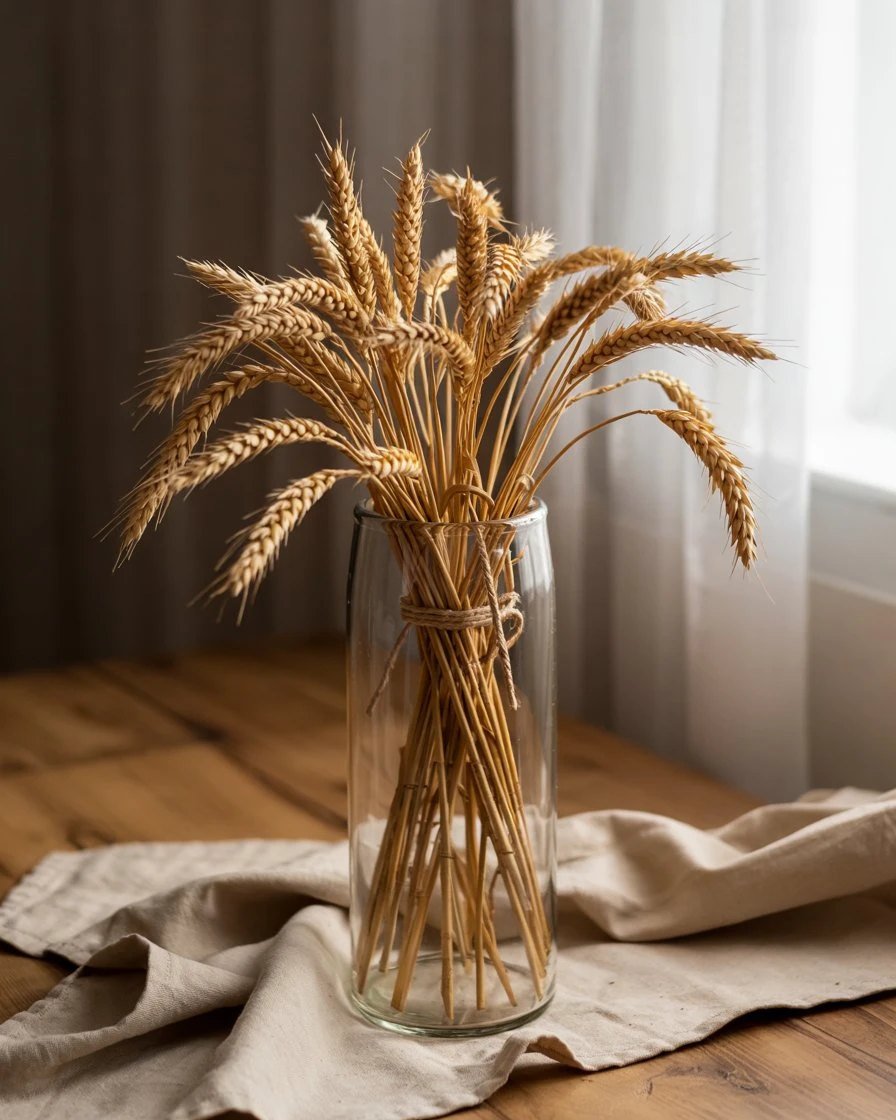 Bundled Wheat Sheaves in Tall Vases 2