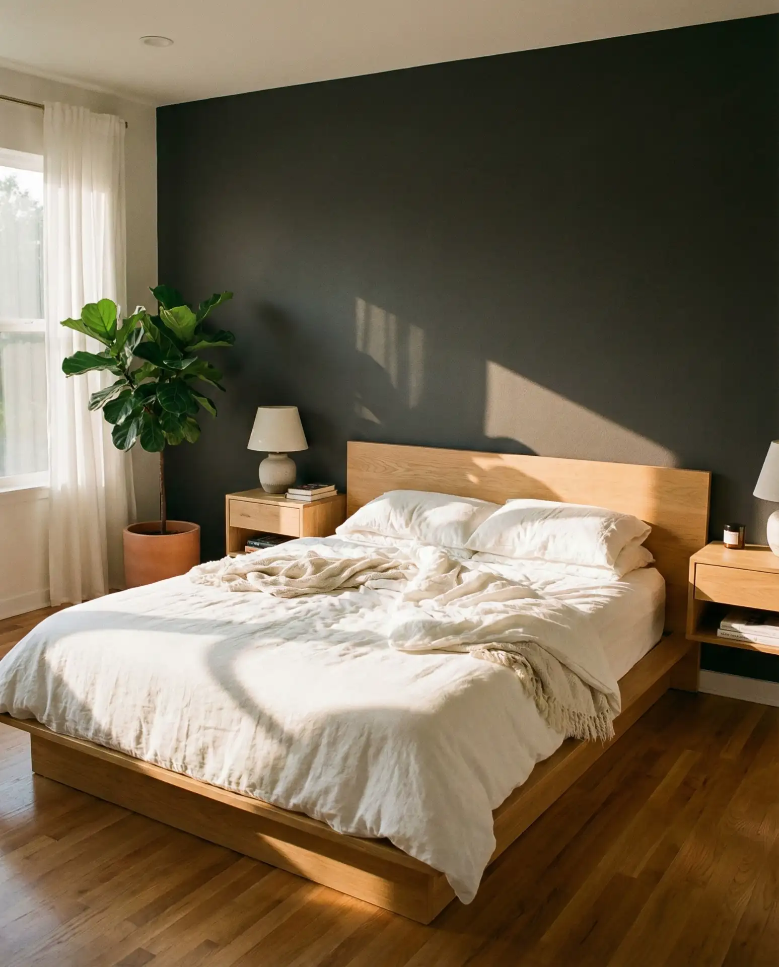 Charcoal Accent Wall with Natural Wood 1