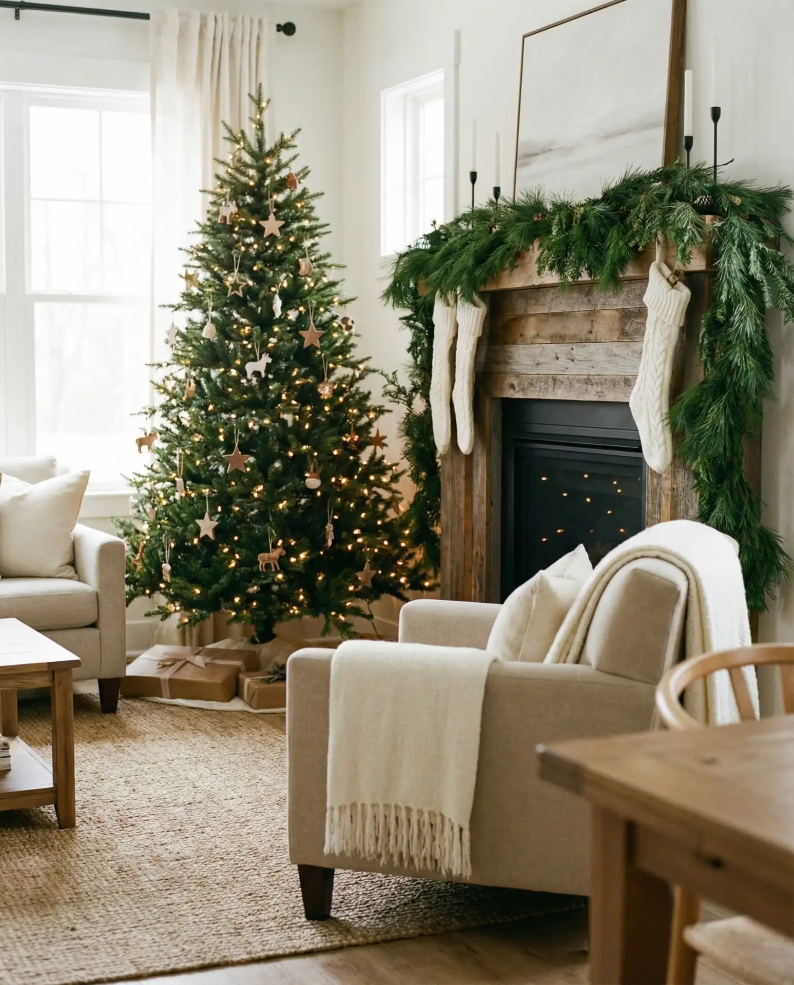 Christmas Farmhouse Decor with Natural Greenery and Simple Ornaments 1