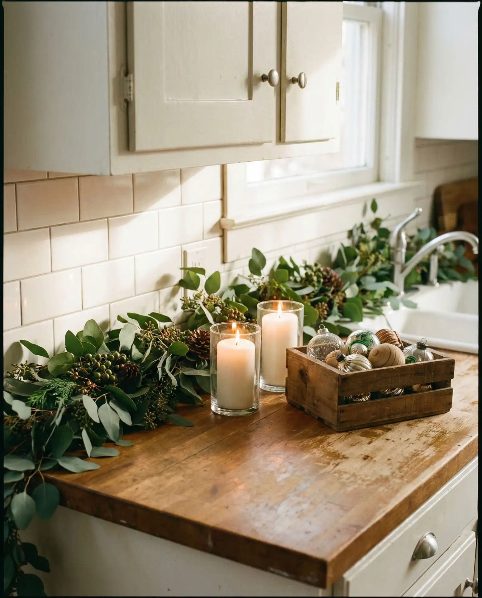 Christmas Garland and Candle Display 1