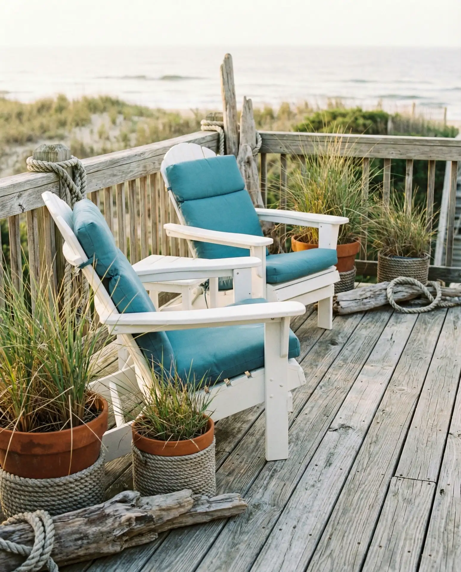 Coastal Deck with Weathered Wood and Blue Accents 1