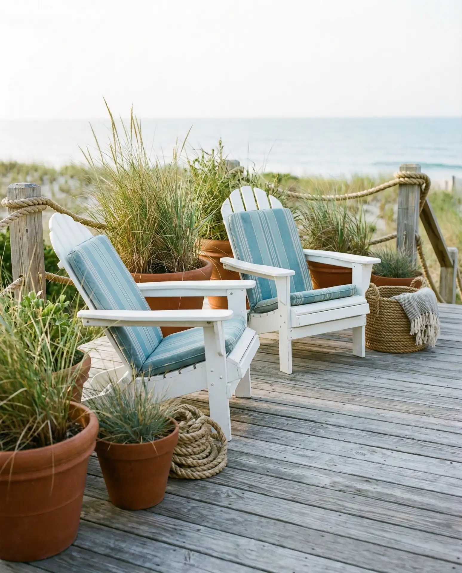 Coastal Deck with Weathered Wood and Blue Accents 2