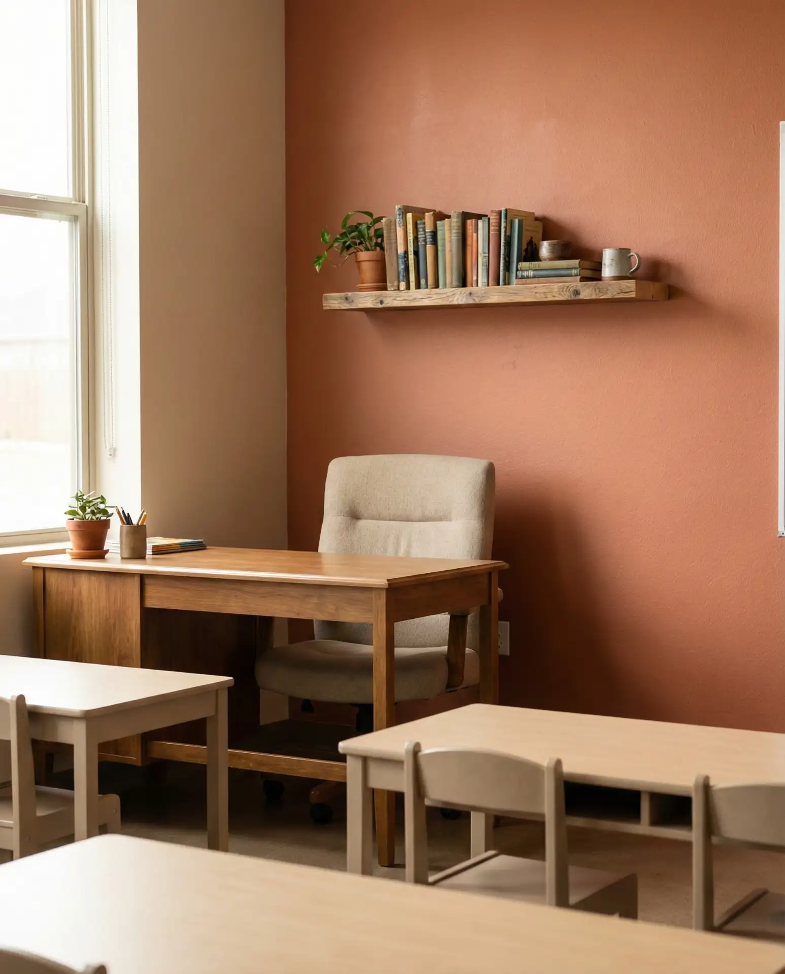 Colorful Accent Wall Behind Teacher Desk 1