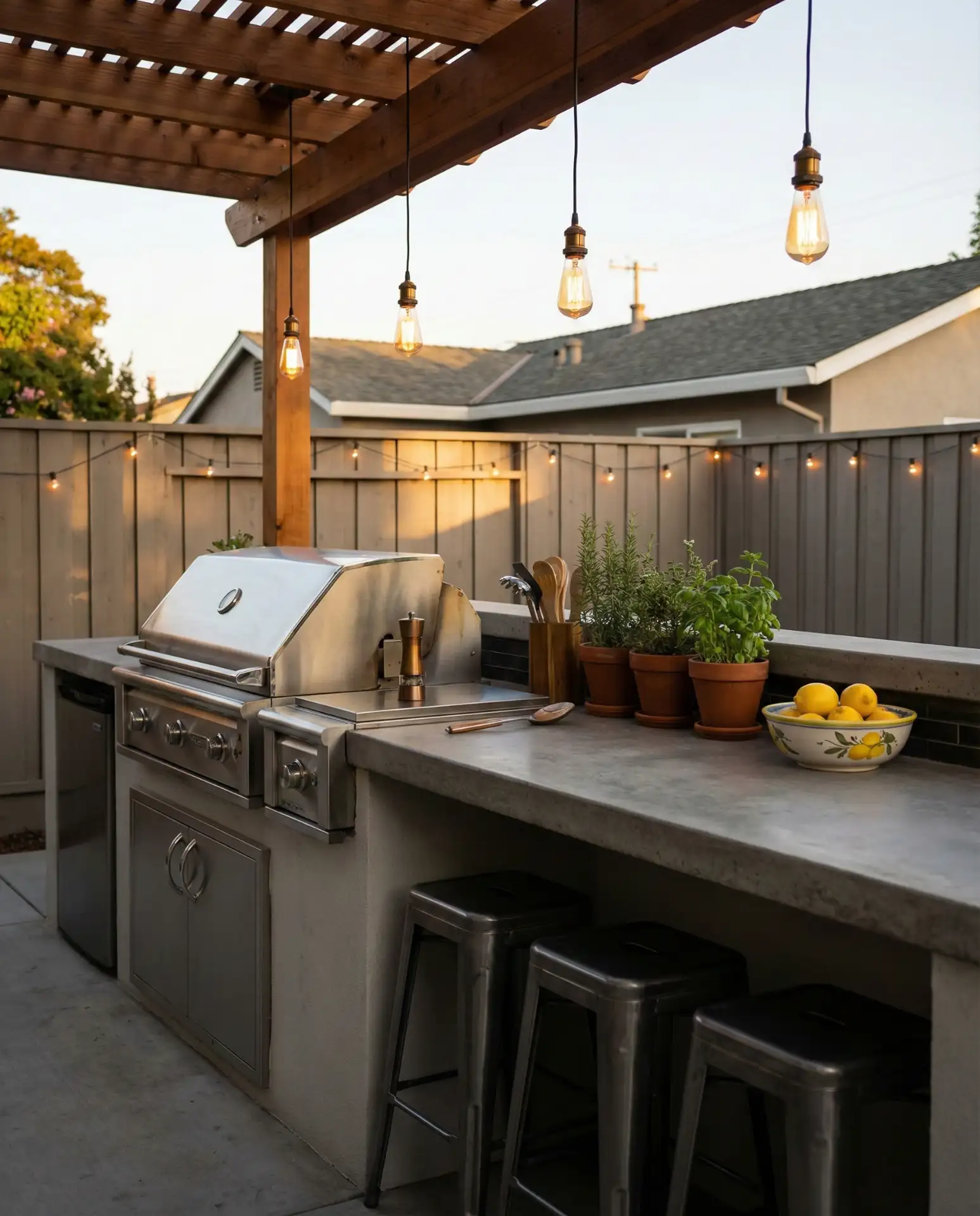 Compact Outdoor Kitchen with Bar Seating 1