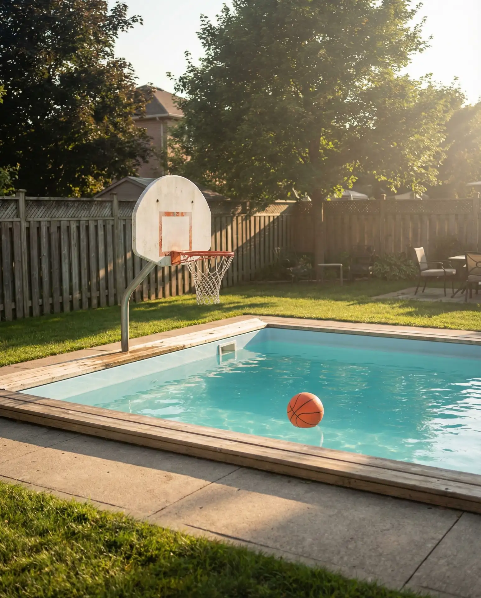 Compact Pool with Built-In Basketball Hoop 1