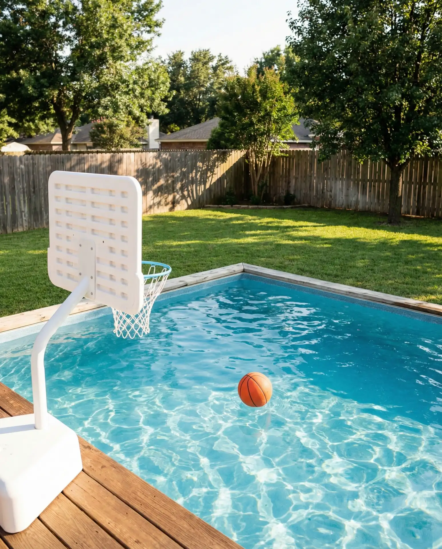 Compact Pool with Built-In Basketball Hoop 2