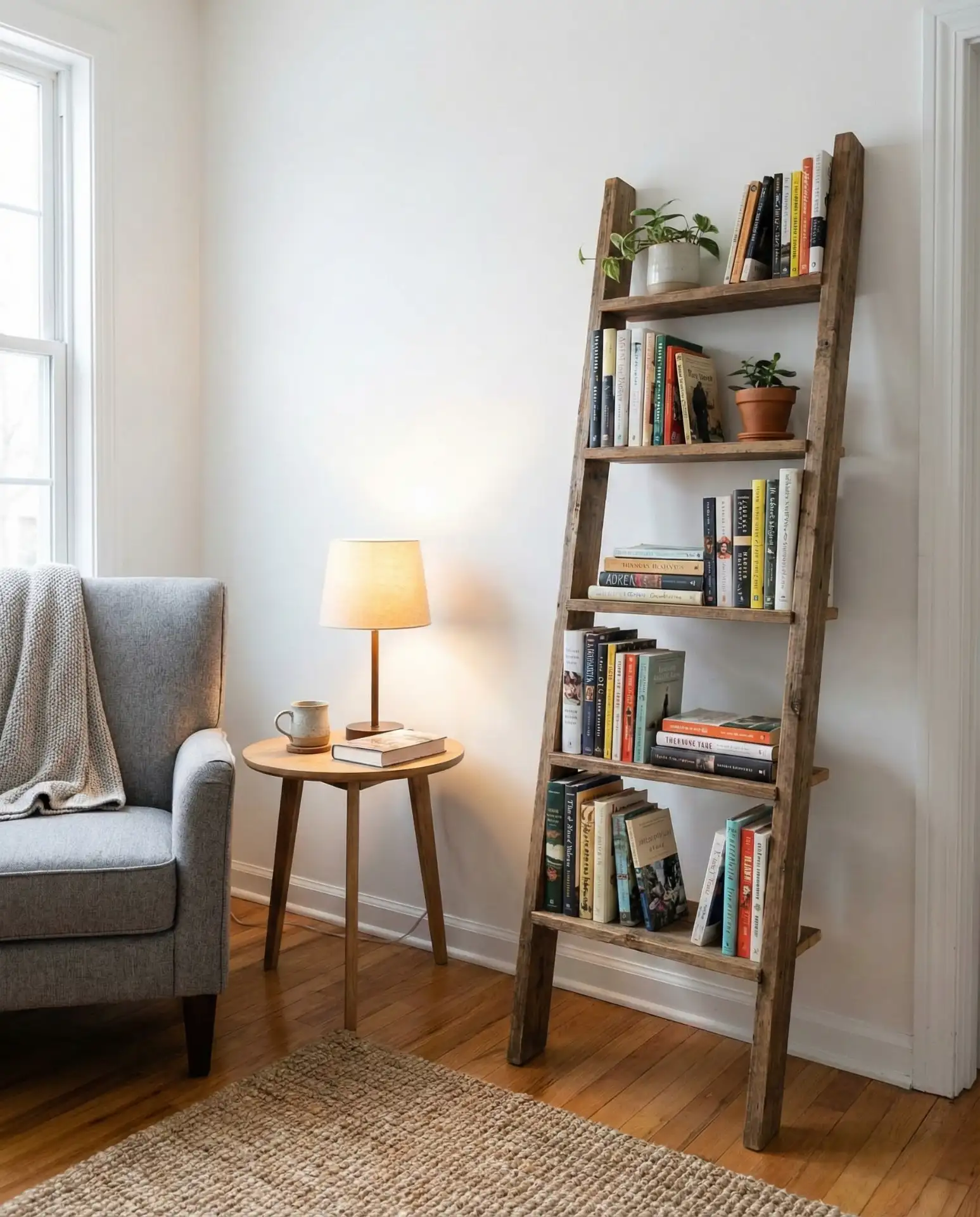 Corner Bookshelf Ladder with Cozy Chair 2