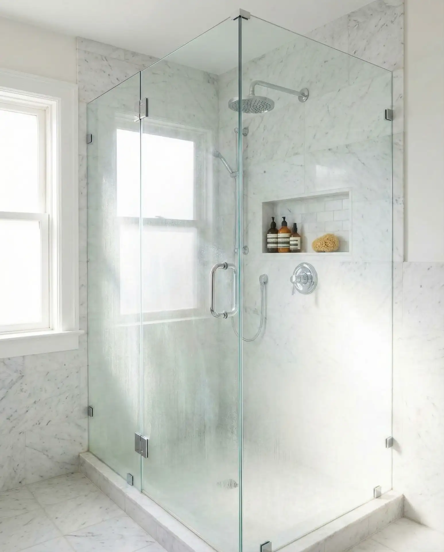 Corner Glass Shower with Rainfall Head 1