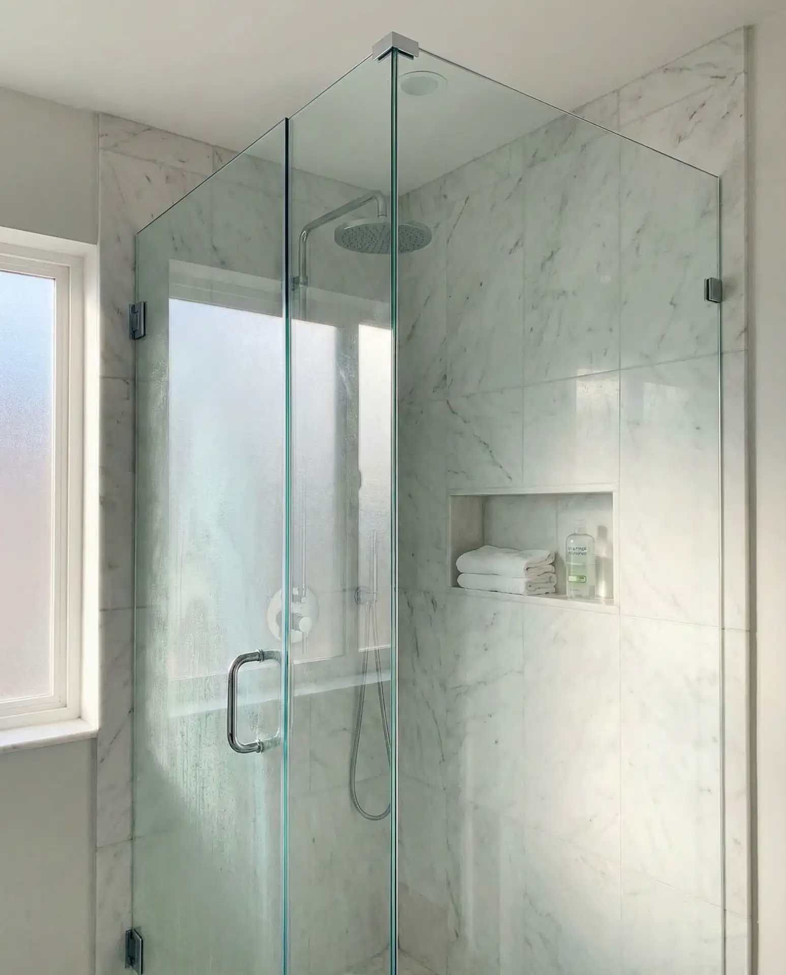 Corner Glass Shower with Rainfall Head 2