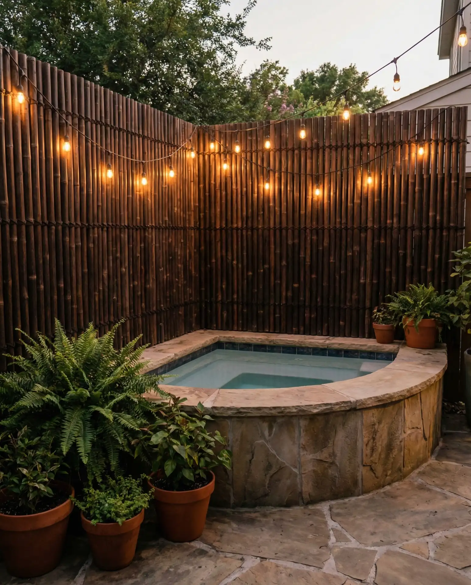 Corner Hot Tub with Privacy Screens 1