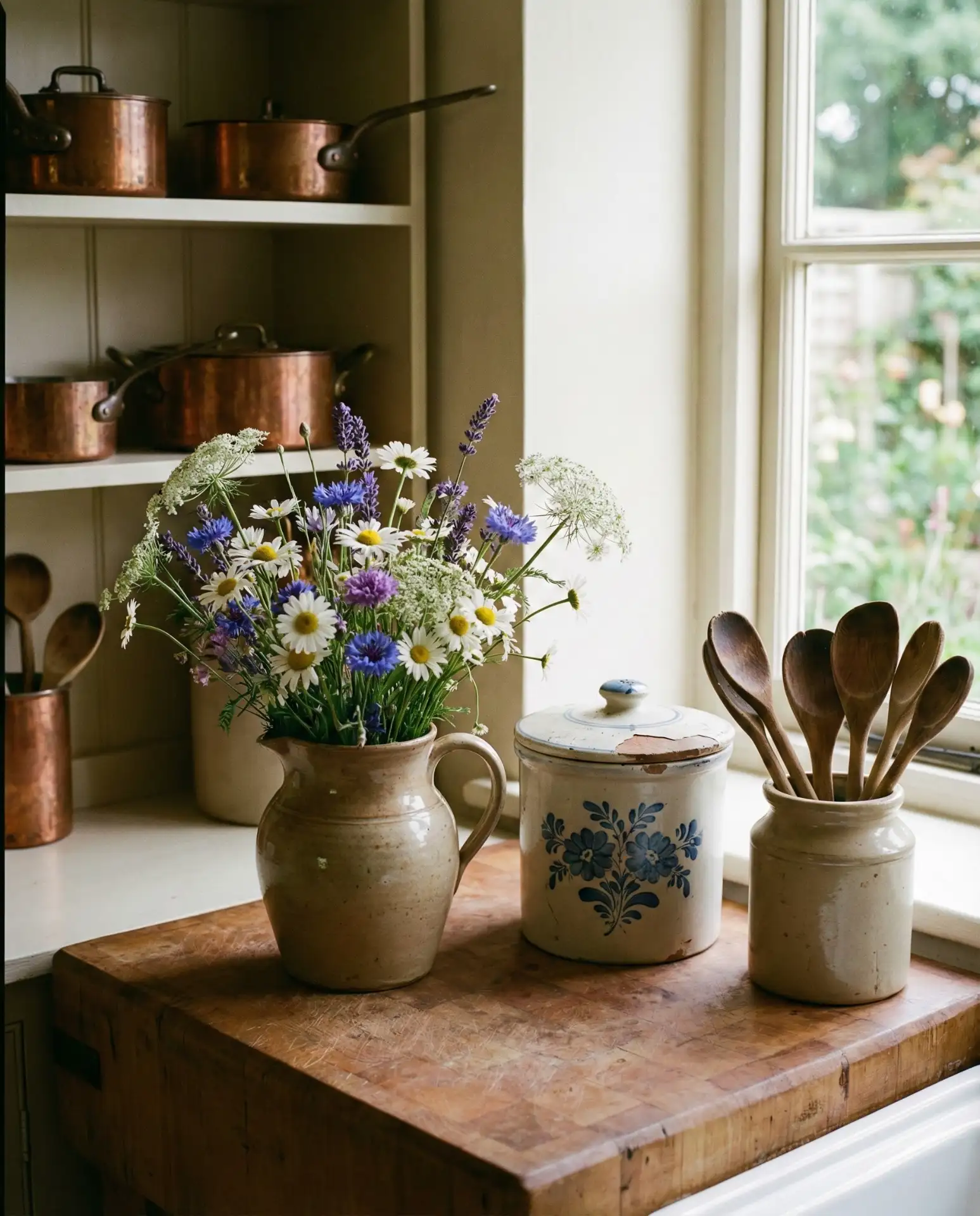 Cottage-Inspired Floral and Pottery Nook 2