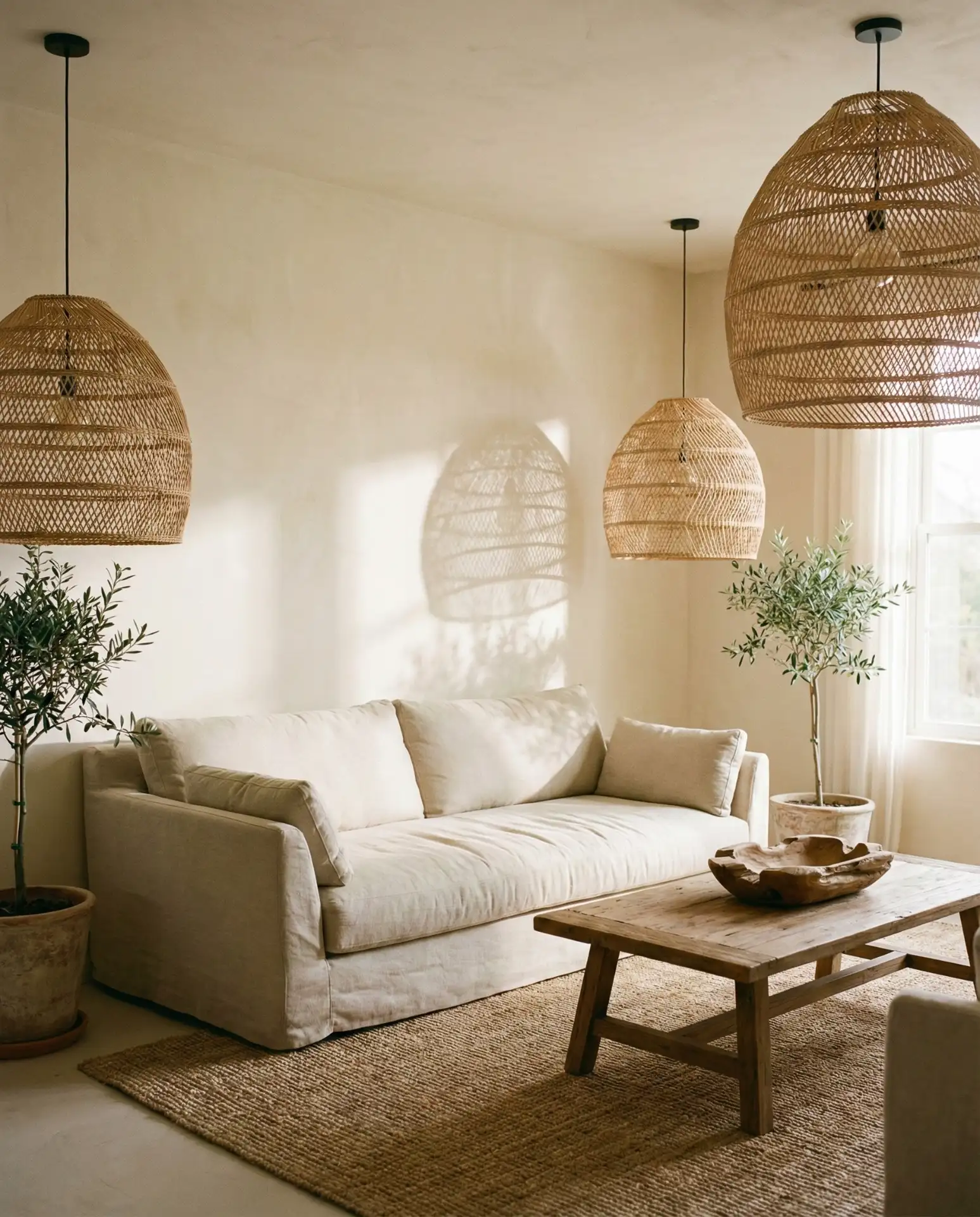Cream Walls with Woven Pendant Lights 1