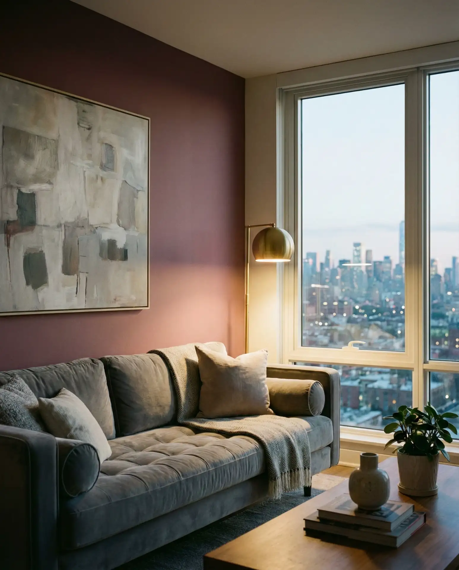 Dark Pink Accent Wall in a Modern Living Room 2
