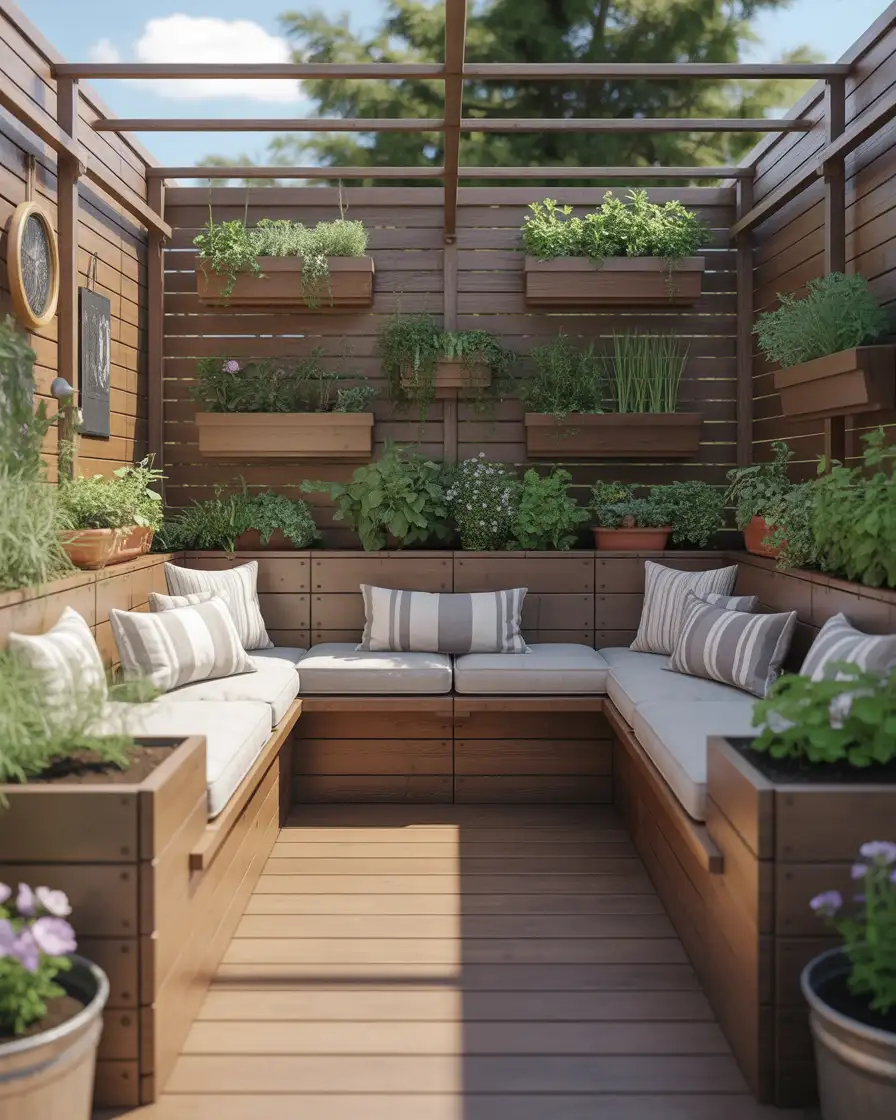 Deck with Built-In Planters and Benches 1