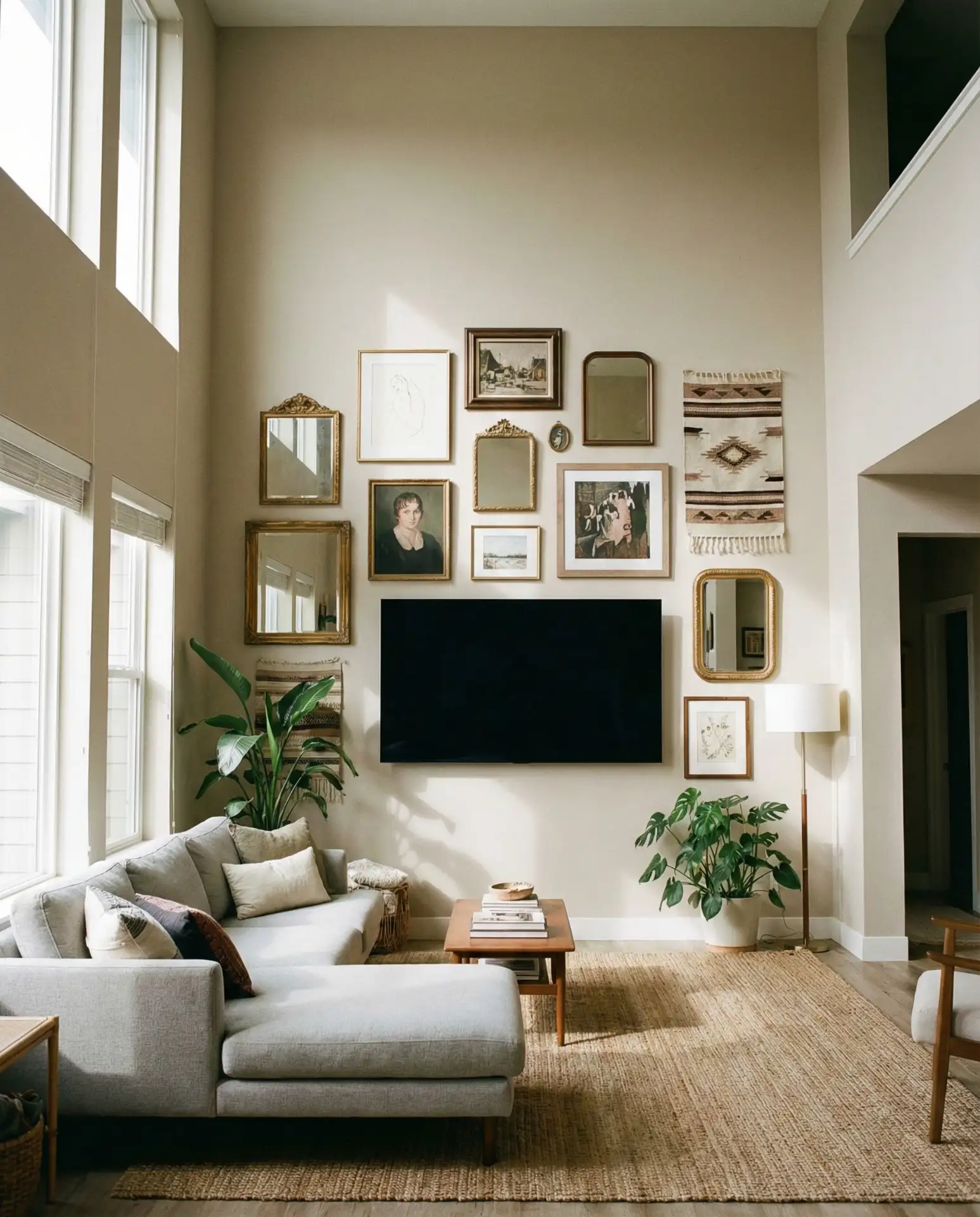 Double-Height Living Room with Gallery Wall Integration 2