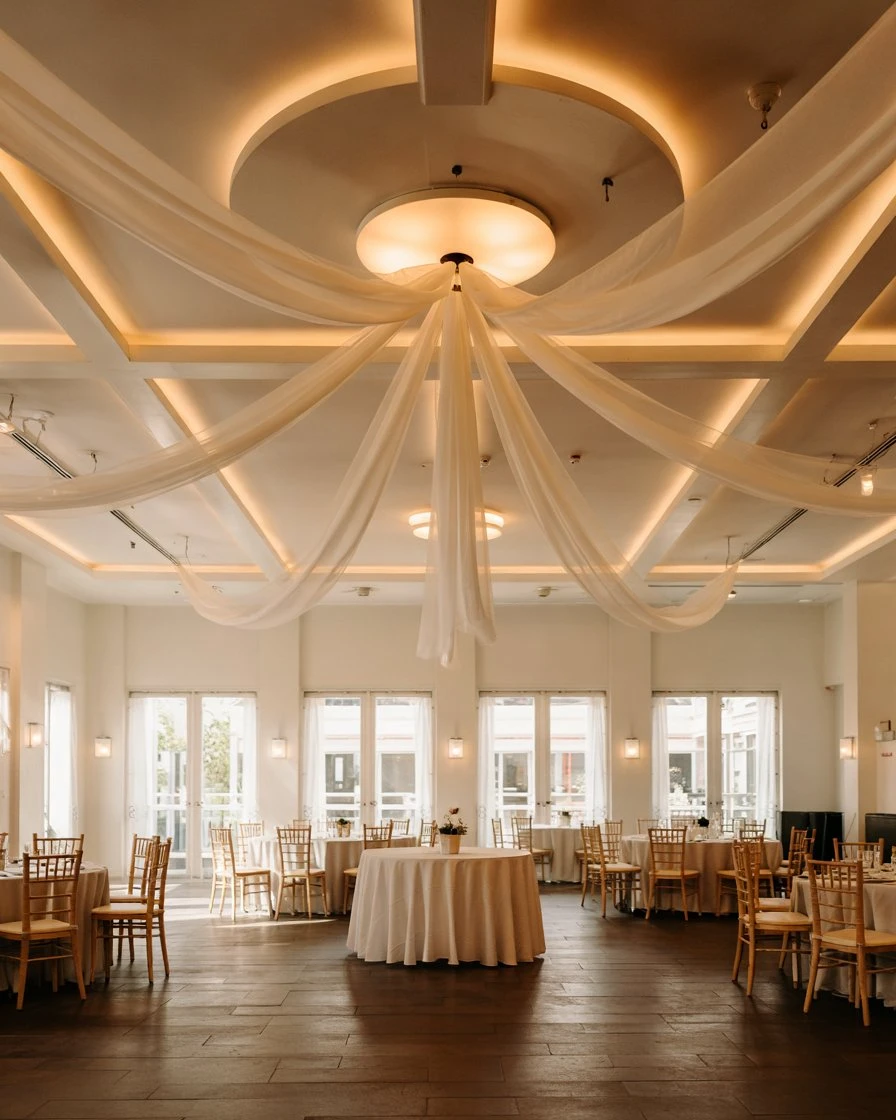 Draped Tulle Ceiling Installation 1