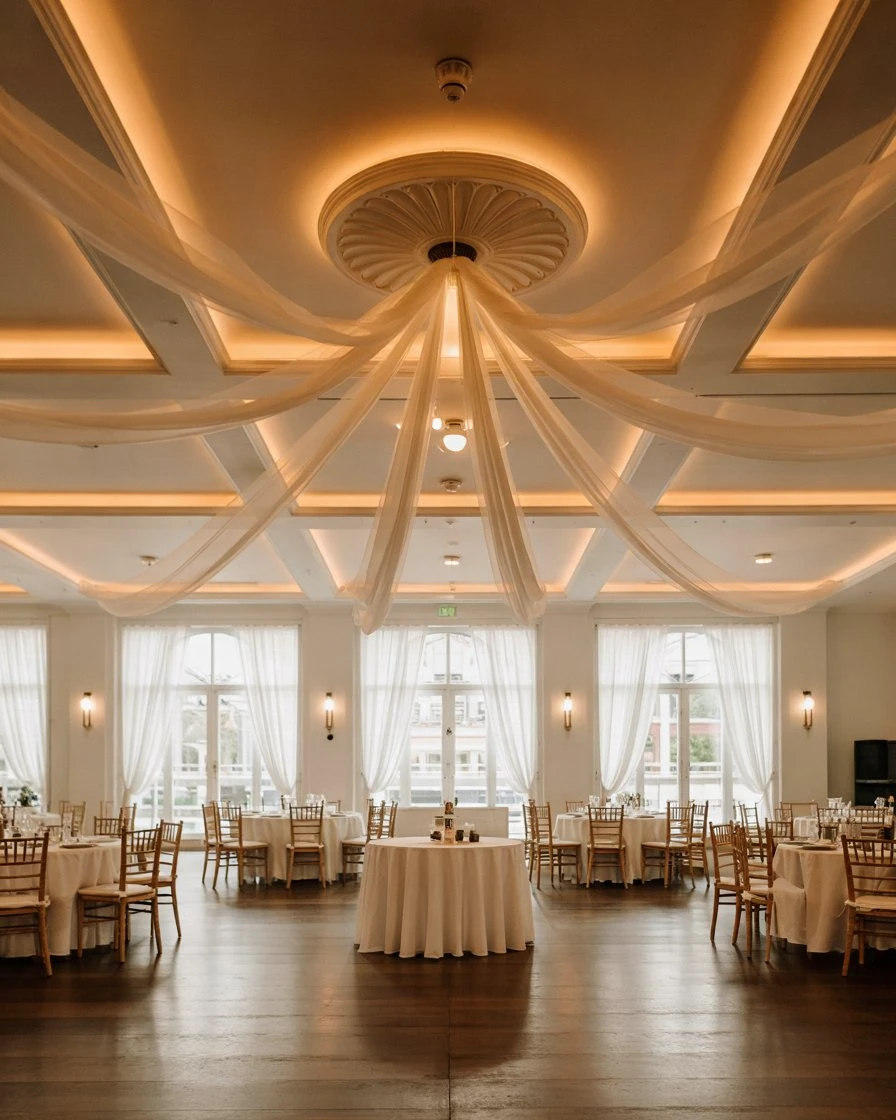 Draped Tulle Ceiling Installation 2