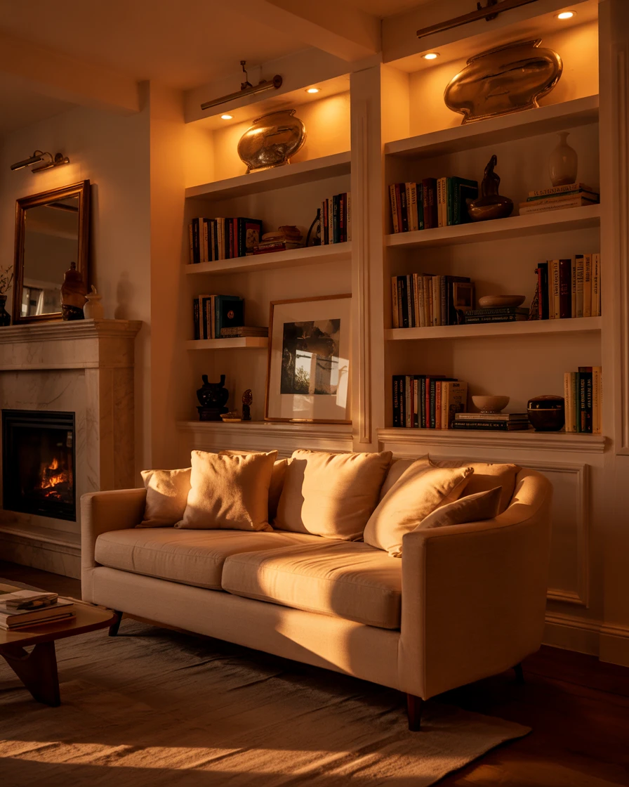 Elegant Built-In Shelving with Integrated Lighting 2