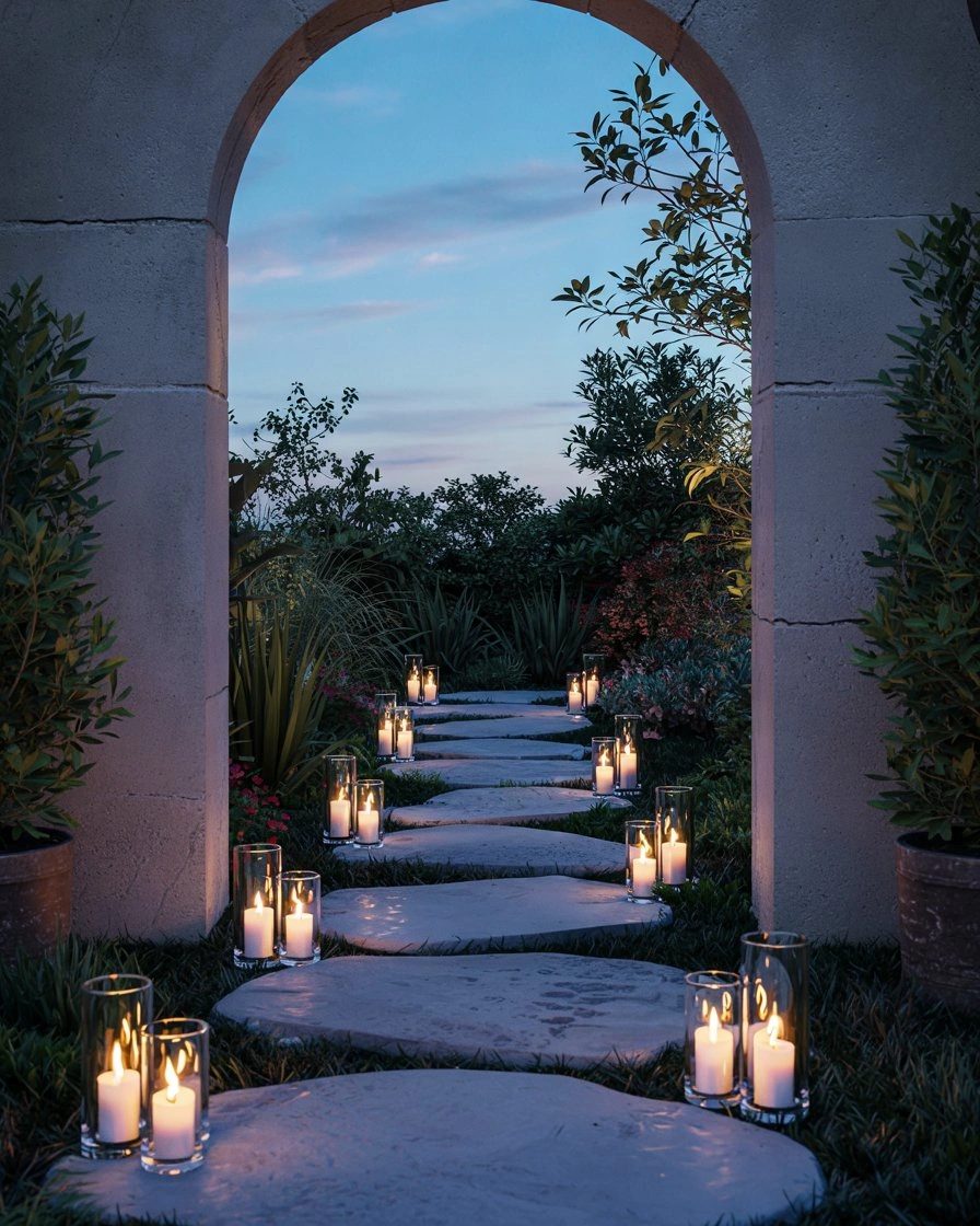 Evening Candlelit Stone Pathway 1
