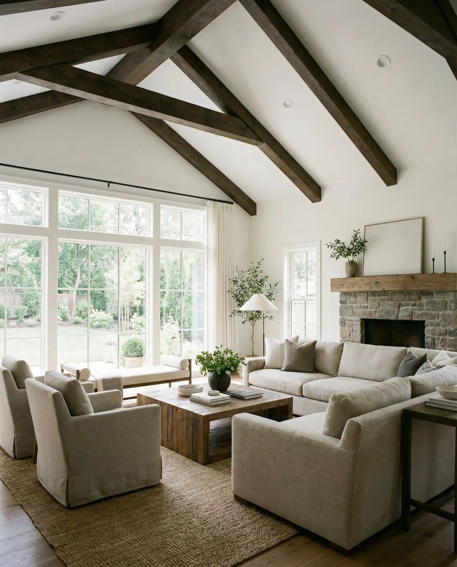 Exposed Ceiling Beams in Dark Stained Wood 1