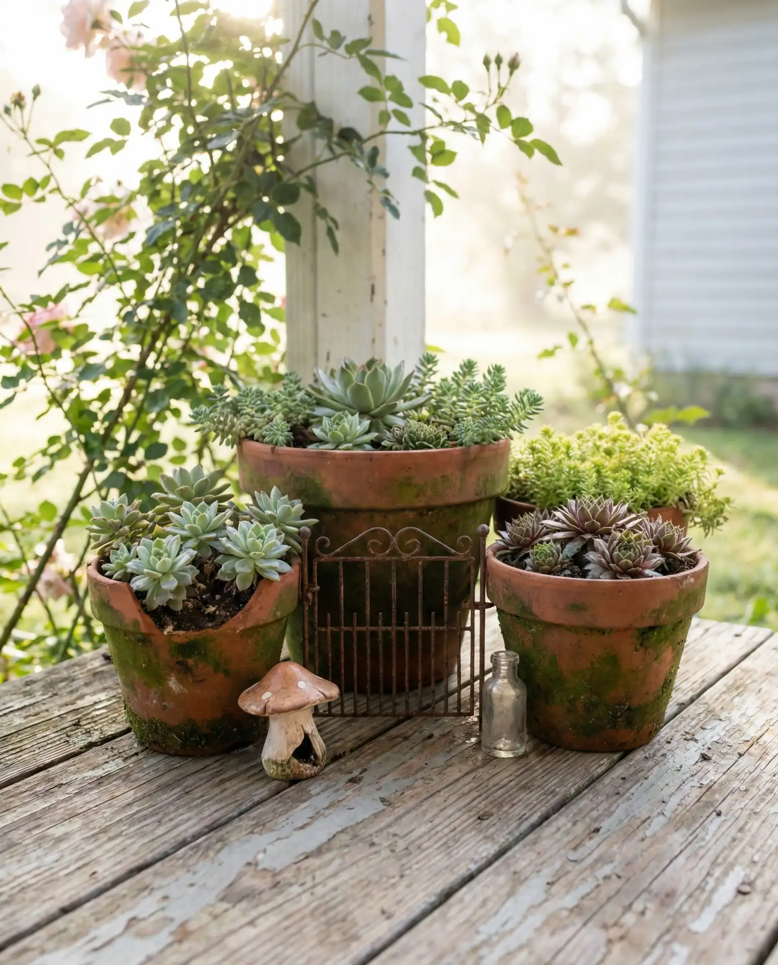 Fairy Garden in Vintage Pots 1