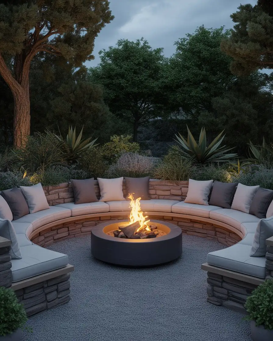 Fire Pit Lounge with Built-In Seating 1