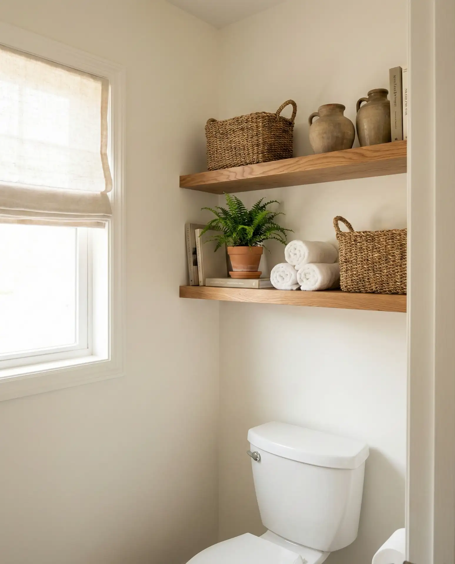 Floating Shelves Above the Toilet with Organic Textures 2