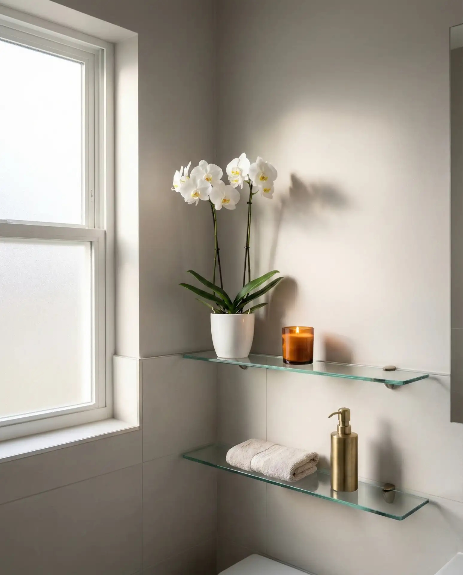 Glass Corner Shelves in Small Powder Rooms 2