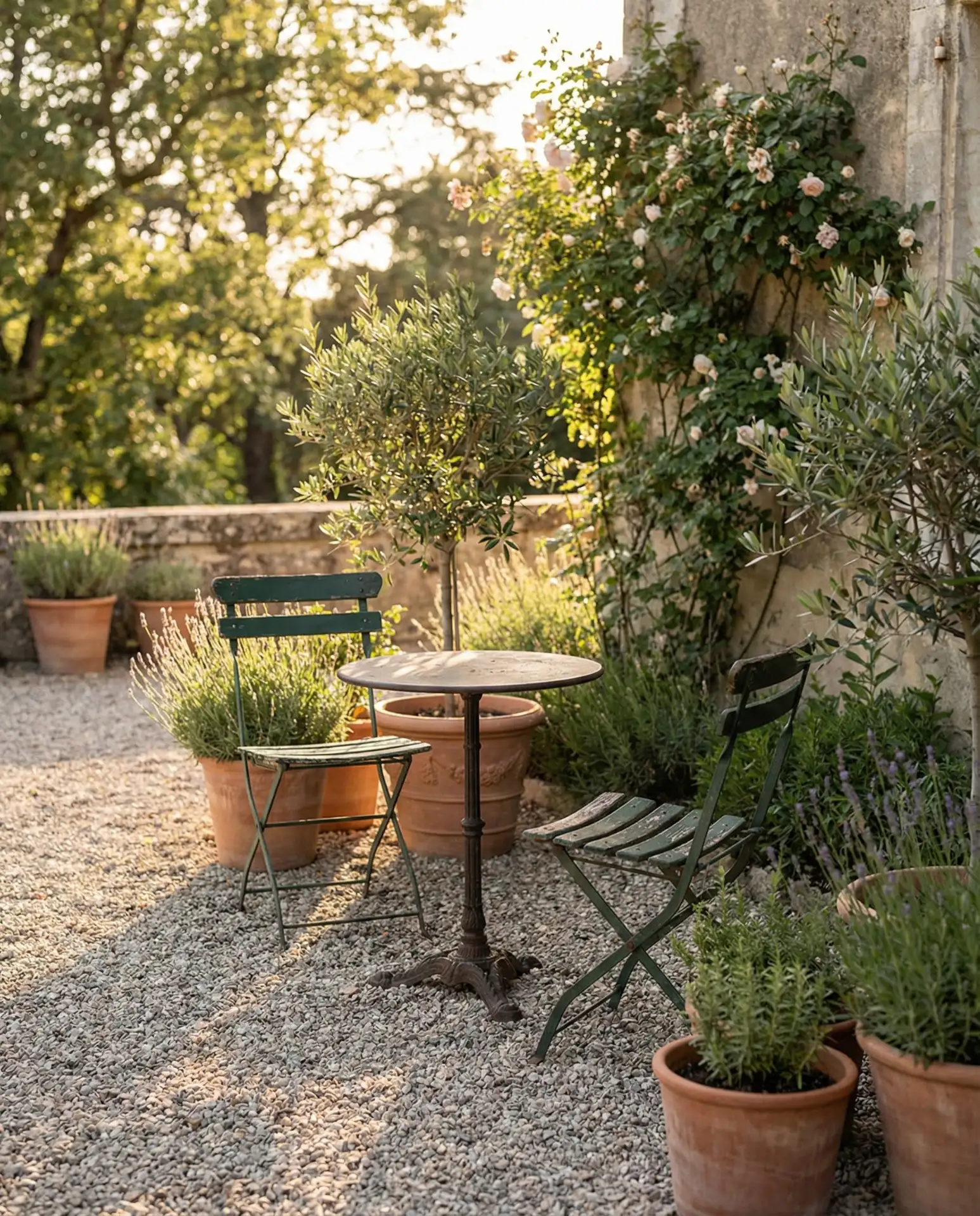 Gravel Patio with Vintage Metal Chairs 2