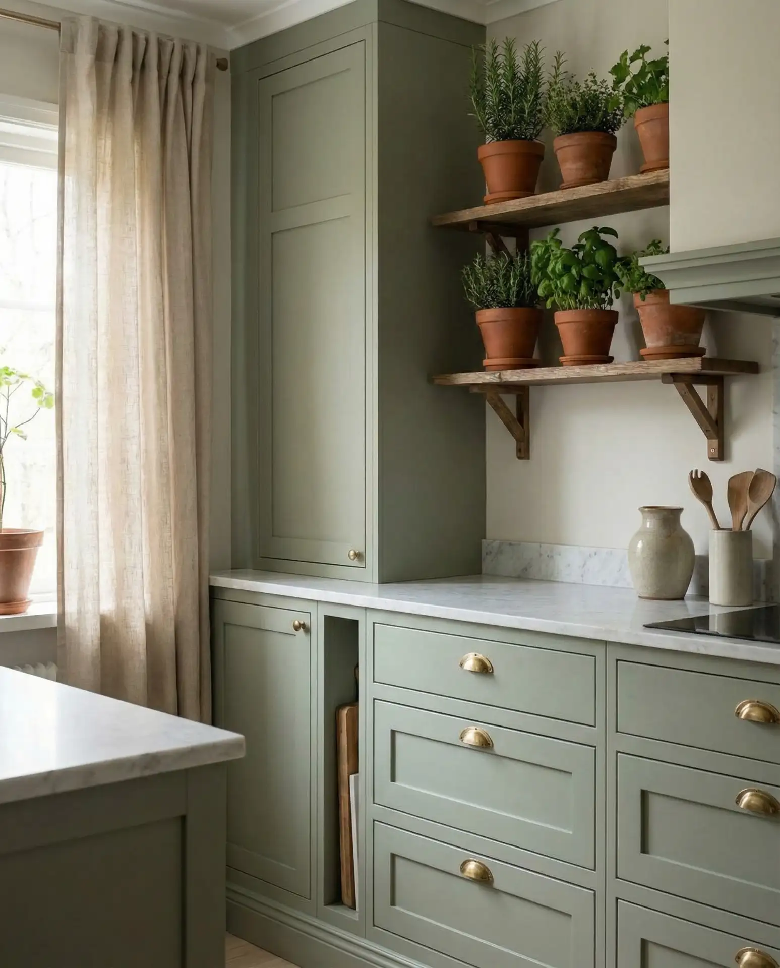 Green Cabinetry Farmhouse Kitchen 1