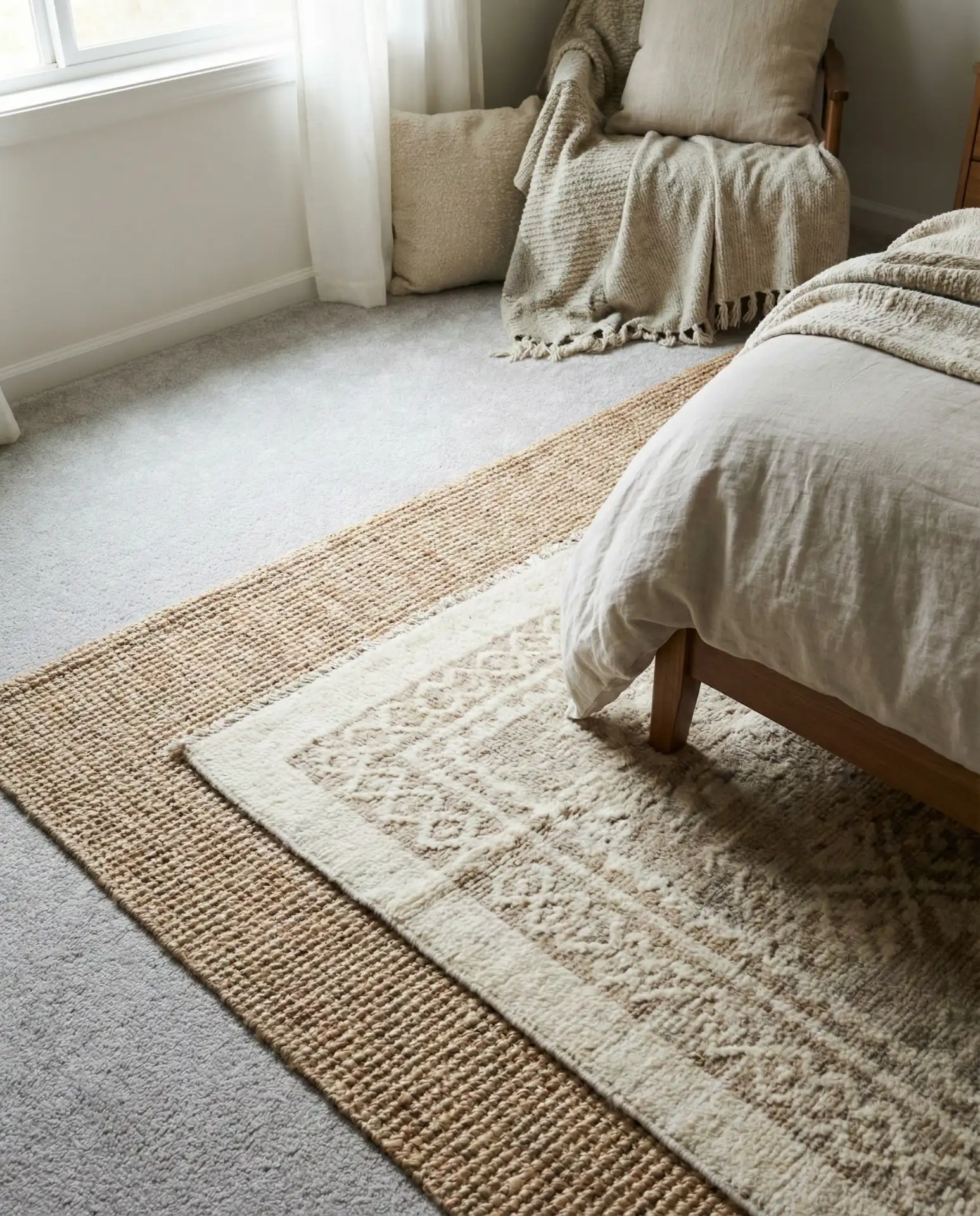 Grey Carpet with Layered Area Rugs 2
